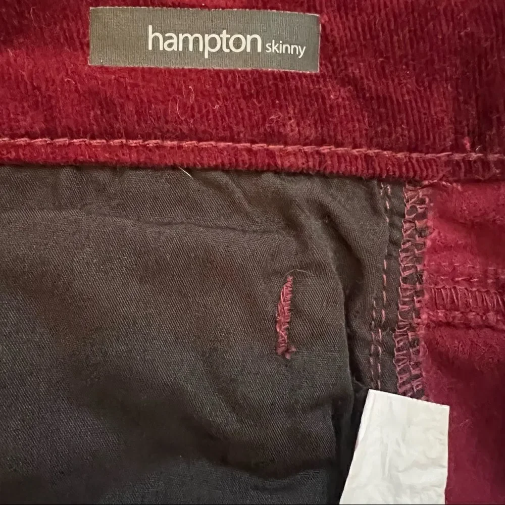 Edyson Hampton Skinny Corduroy Pants Burgundy Pinwale Cords 30 - Picture 6 of 7